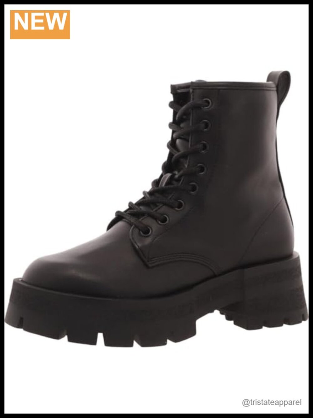 Vegan Leather Lace-Up Combat Ankle Bootie with Block Heel
